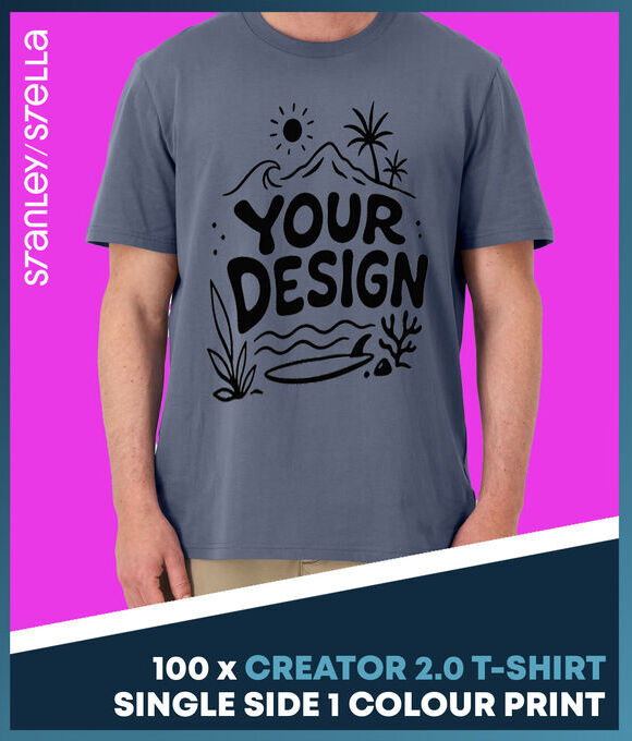 DEAL: 100 Creator 2.0 T-Shirts + Single Side One Colour Print