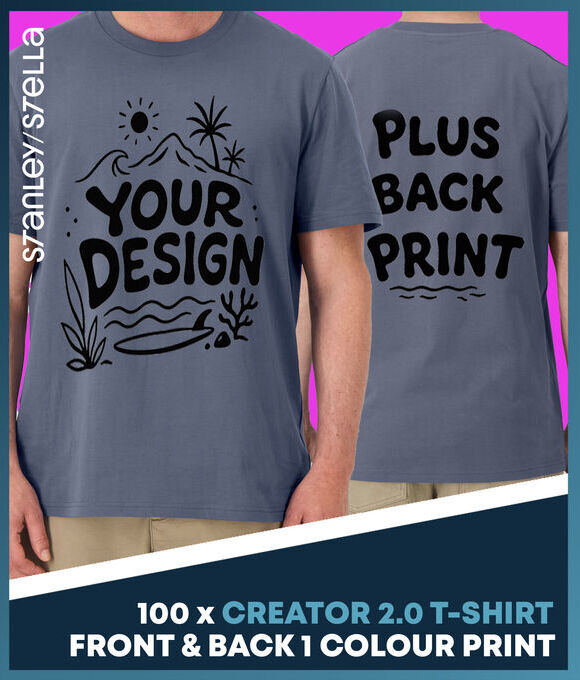 DEAL: 100 Creator 2.0 T-Shirts + Front & Back One Colour Print