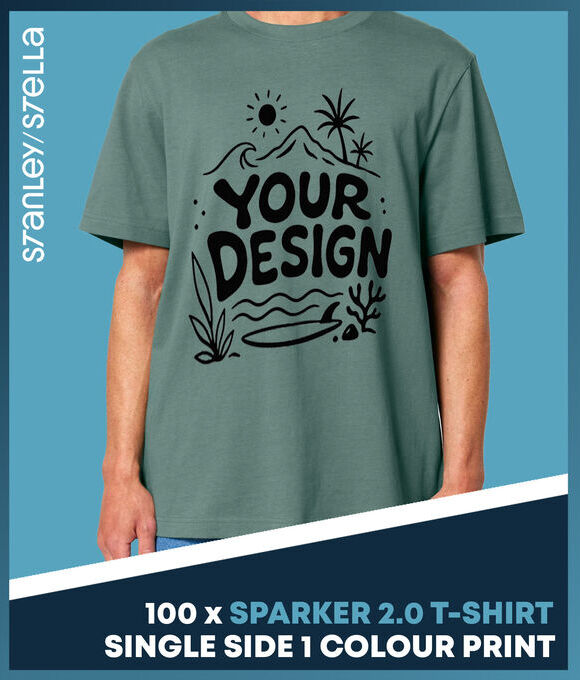 DEAL: 100 Sparker 2.0 T-Shirts + Single Side One Colour Print