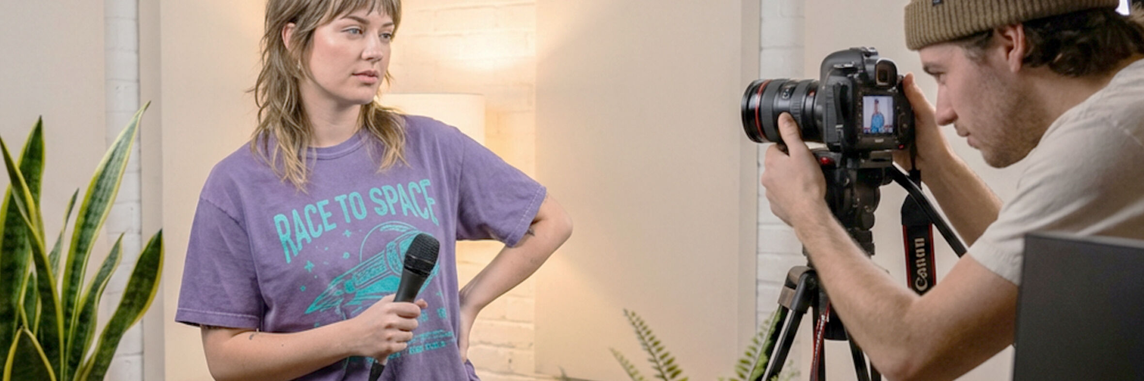 Podcast merchandise customers wearing Live Ink printed organic garments