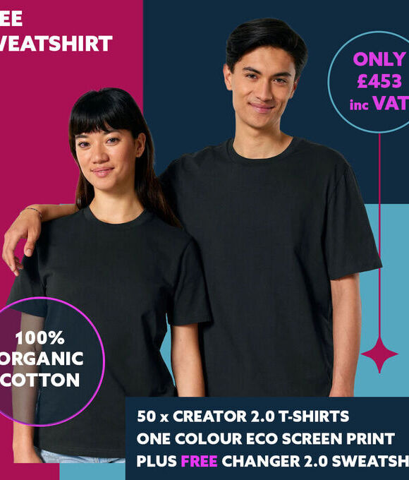 DEAL: 50 Creator 2.0 T-Shirts + Single Side One Colour Print + FREE Changer 2.0 Sweatshirt