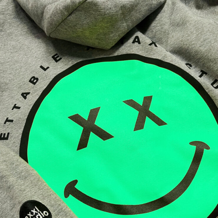 Screen Printing fluro smiley hoodies