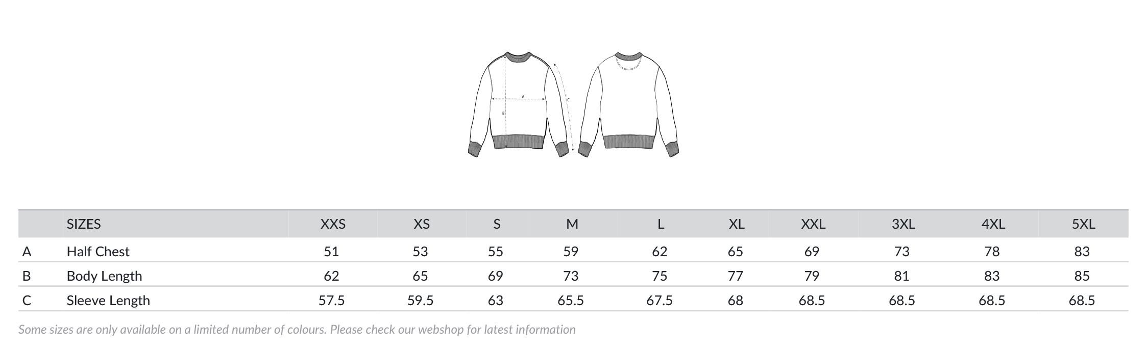 STSU178 Sizing Chart